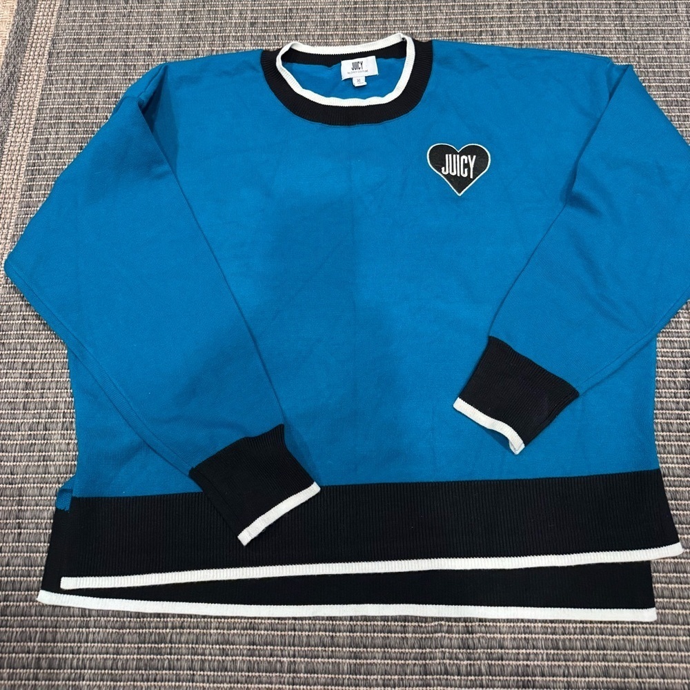 Juicy Couture Blue and Black Cowl Neck Sweater